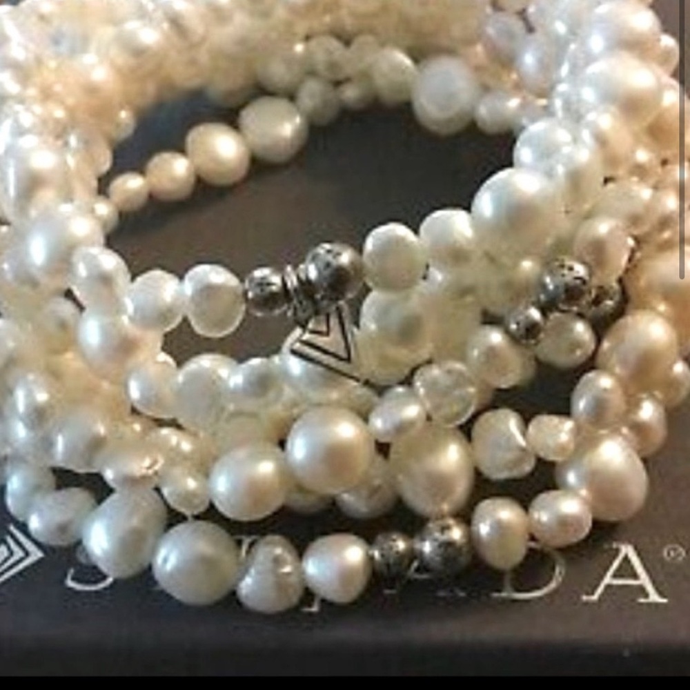 Silpada RARE Vintage Sterling Silver
and Margarite Pearl Stretch Bracelets